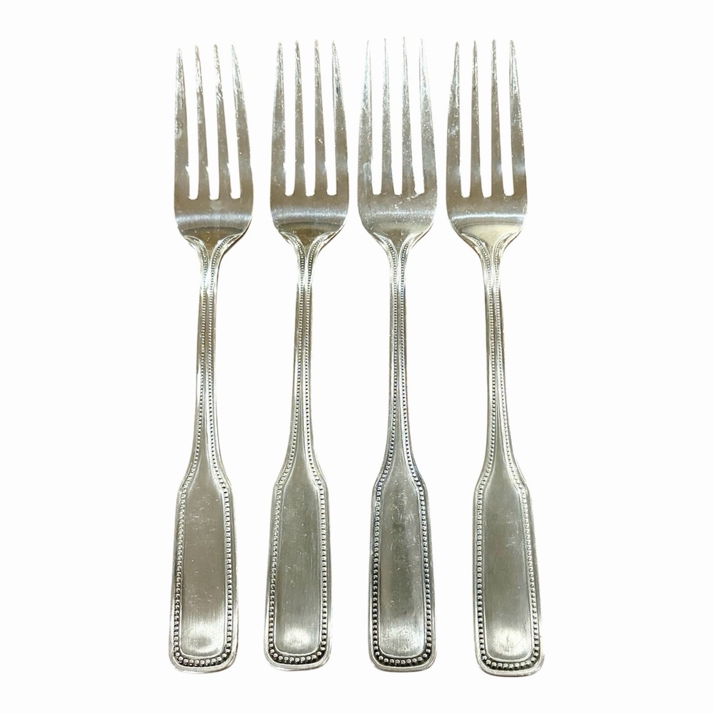 SALEM 1776 Stainless DINNER FORKS Beaded Edge Lot Of 4 Silverware Flatware